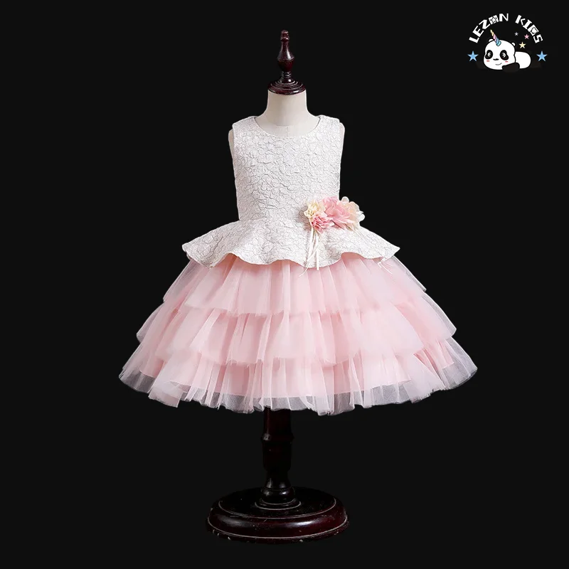 LEZONKIDS - Custom Logo Luxury Princess Girls Party Dress Woolen Cotton Tutu Ruffles Formal Style for Birthday or Party